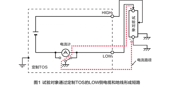 图1 试验对象通过定制TOS的LOW侧电缆和地线形成短路